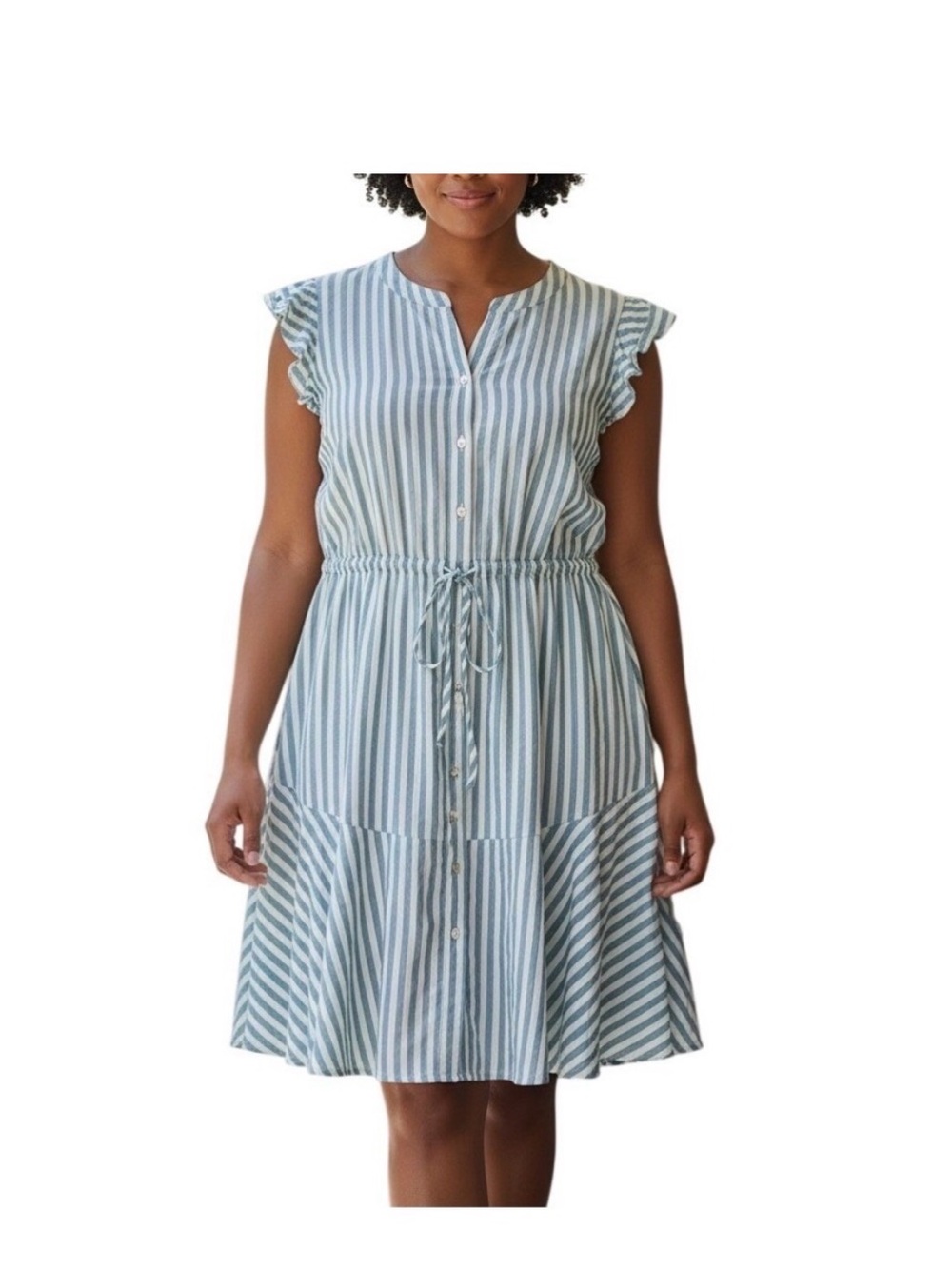 Heyson Blue & White Striped Mini Dress Plus 2X NWT | Ruffle Sleeve A‑Line Boho